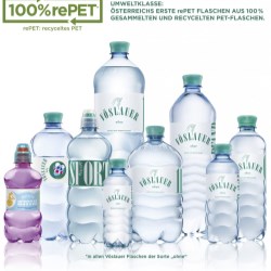 Mineral water bottles can be made entirely of rPET, as demonstrated by Vöslauer