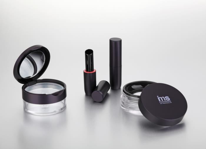 Cosmetic packaging decorated in matte black