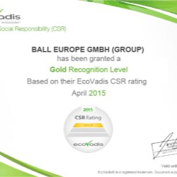 Gold Rating for sustainability performance: EcoVadis ranks Ball Packaging Europe among top 1 percent of suppliers
