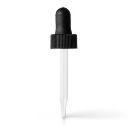 18-400, P/P Dropper Assembly Closure, Monprene Bulb, 7x66mm Straight Glass Pipette, No Graduatio