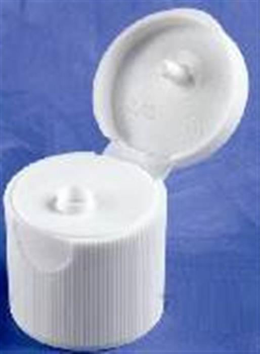 24-415, P/P Flip Top Closure, .125" orifice Butterfly Hinge, Fine Ribbed Skirt,