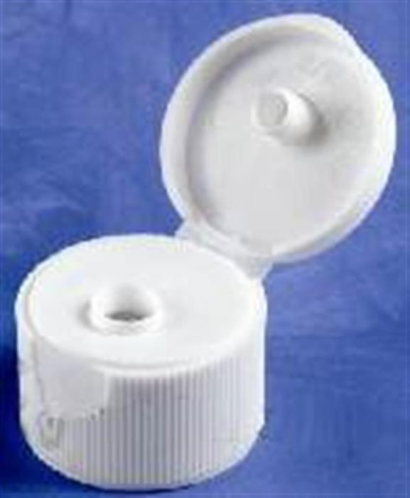 28-410, P/P Flip Top Closure, .250" (6mm), orificeUnlined Crab Claw Fine Ribbed Skirt, Mat/Stipple Top,