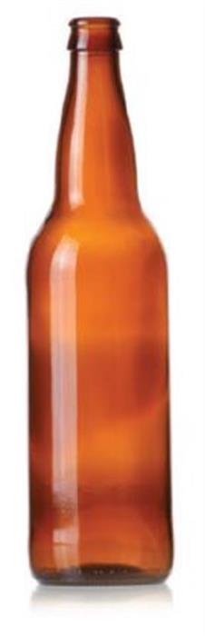 22 oz Glass Long Neck, Round, Amber, 26Crown finish 