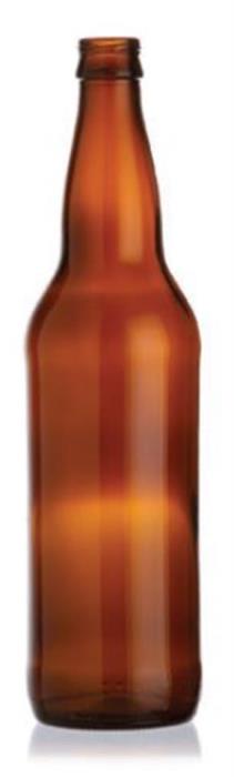 22 oz Glass Long Neck, Round, Amber, 26Crown finish