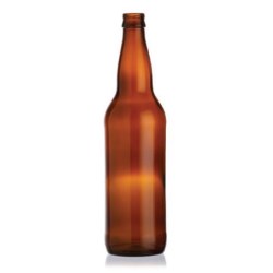 22 oz Glass Long Neck, Round, Amber, 26Crown finish 