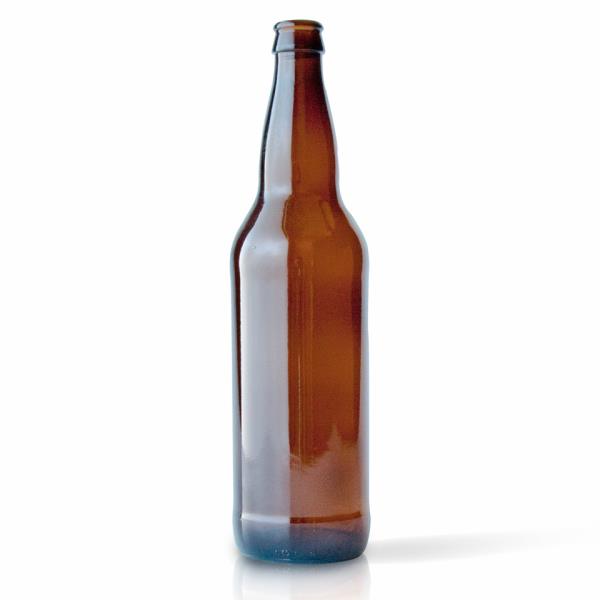 22 oz Glass Long Neck, Round, Amber, 26mm Crown finish