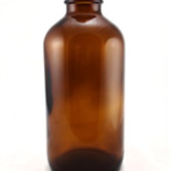 8 oz Glass Boston Round, Round, Amber, 24-400 GPI finish Sloped Shoulder