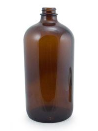 32 oz Glass Boston Round, Round, Amber, 33-400 GPI finish Sloped Shoulder