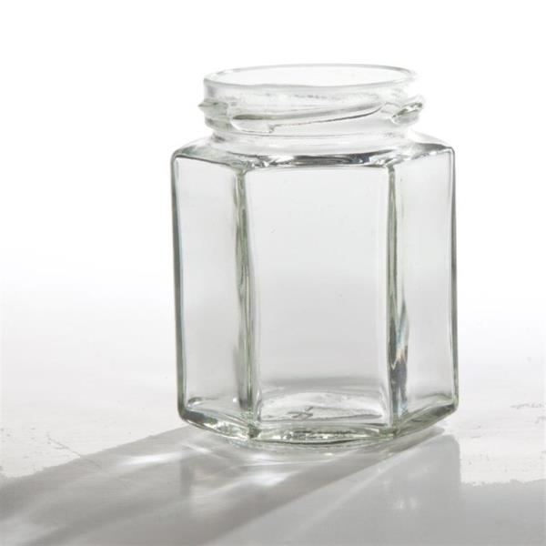 190 ml Glass Jar, Hexagon, Flint, 58-2020