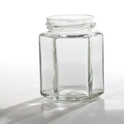 190 ml Glass Jar, Hexagon, Flint, 58-2020