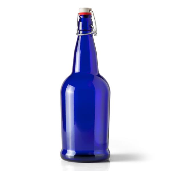 32 oz Glass Long Neck, Round, Cobalt Blue,