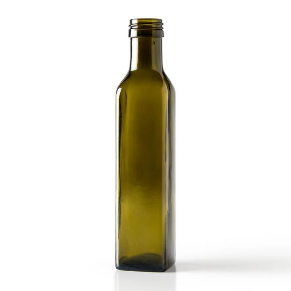 250 ml Glass Long Neck, Square, Antique Green, 31.5-24 mm Ropp finish 