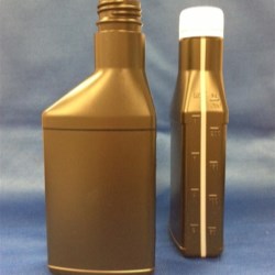 8 oz HDPE Asymmetrical Oblong, 28 Drop-Lok TE, Offset Neck View Stripe ,