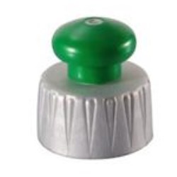 28-410 Blue Base/Wht, P/P Push/Pull Closure, 5mm orifice Ribbed Skirt, 