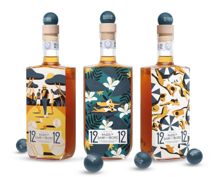 Pastis 12/12 de Saint-Tropez in 50s French-styled glass bottles
