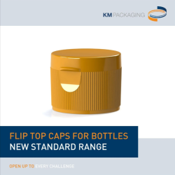 
                                            
                                        
                                        KM Packaging Introduces Flip Top Caps for Bottles